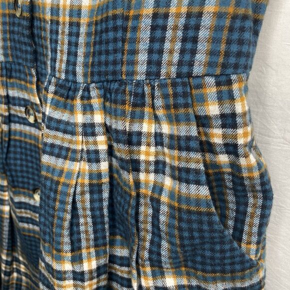 JOANIE Shirt Dress Flannel Plaid Mini V-Neck Short Sleeve Pockets Womens 4 Teal - Picture 9 of 14